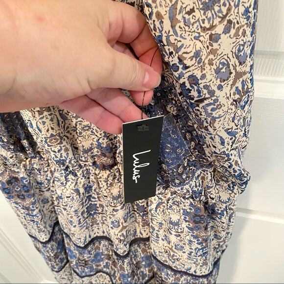 Lulus Mini Dress Size Large Blue Patterned Print Halter strap tassel NWT L - Picture 3 of 6